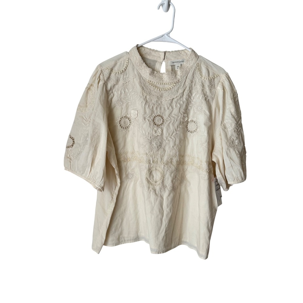 Treasure & Bond Ivory Dove Embroidered Eyelet Cotton Blouse XXL TB511876MI